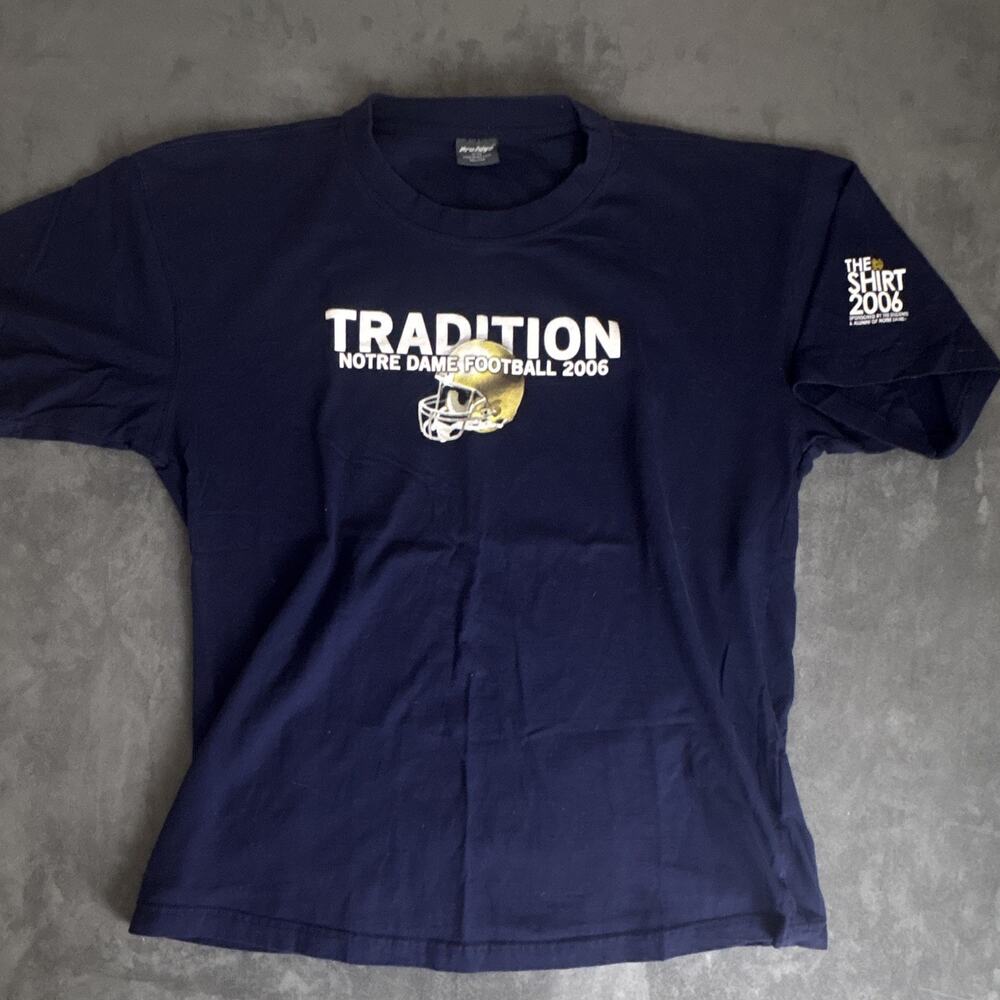 Vintage Notre Dame Irish Football Tradition 2006 Navy Double-Sided T-Shirt XL
